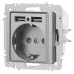 Розетка Intro Accent 6-410-03 , P+E Schuko со шторками, 16А-250В + 2хUSB, IP20, СУ, алюминий