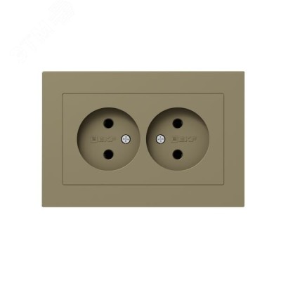 Механизм розетки двойной  16А  без заземления  без шторок  с рамкой  шампань Эпика EKF