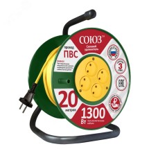 Удлинитель Союз силовой на катушке с 4 гнезда 1300 Вт 20м