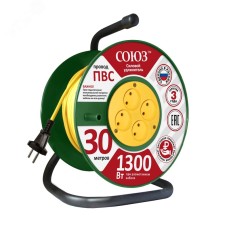 Удлинитель Союз силовой на катушке с 4 гнезда 1300 Вт 30м
