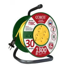 Удлинитель Союз силовой на катушке с 4 гнезда 1300 Вт 30м