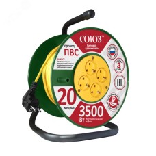 Удлинитель Союз силовой на катушке с 4 гнезда 3500 Вт с заземлением 20м