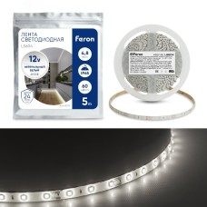 Лента светодиодная, 60SMD(2835)/m 4.8W/m 12V IP65 5m, 4000К, LS604 FERON