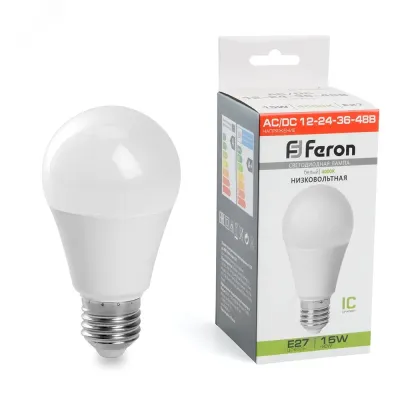 Лампа светодиодная низковольтная, (15W) 12-48V E27 4000K A60, LB-194