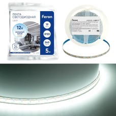 Лента светодиодная, 240SMD(2835)/м 19Вт/м 12V 5000*10*1.22мм 6500К, IP20, LS617 FERON