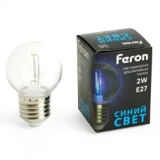 Лампа светодиодная, (2W) 230V E27 синий G45 прозрачная, LB-383