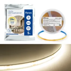 Лента светодиодная 512SMD(2110) 12Вт/м 24V 5000*10*1.8мм IP20 3000К, LS530 FERON