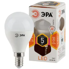 Лампочка светодиодная ЭРА STD LED P45-5W-827-E14 E14 / Е14 5Вт шар теплый белый свет