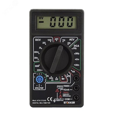 MTM DT830B Мультиметр цифровой, портативный,1999 отсчетов, батарея крона, ручная регулировка, черный