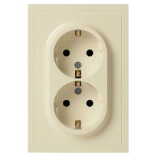 Розетка скрытого монтажа в рамку с заземлением двойная 2X2P+E Schuko 16А-250В IP20 слоновая кость 15-2104-02 Galaxy