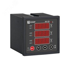 Вольтметр цифровой на панель 72х72 квадратный вырез трехфазный в коротком корпусе PROxima