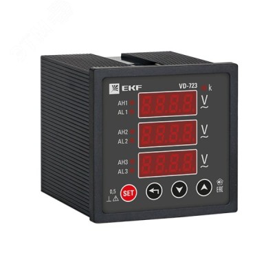 Вольтметр цифровой на панель 72х72 квадратный вырез трехфазный в коротком корпусе PROxima