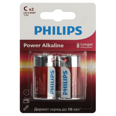 "Батарейки Philips LR14P2B/51 ""С"" алкалиновые 2 шт. LR14-2BL Power (2/24/48/5760)"