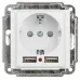 Розетка Intro Accent 6-410-01 P+E Schuko со шторками, 16А-250В + 2хUSB, IP20, СУ, белый