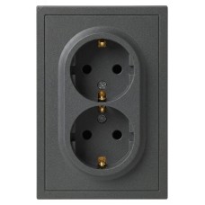 Розетка скрытого монтажа в рамку с заземлением двойная 2X2P+E Schuko 16А-250В IP20 графит 15-2104-06 Galaxy