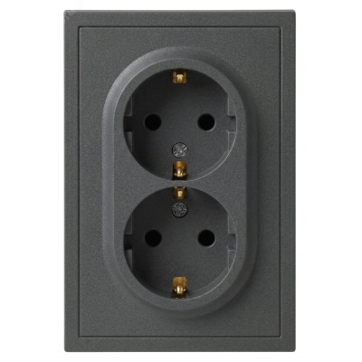 Розетка скрытого монтажа в рамку с заземлением двойная 2X2P+E Schuko 16А-250В IP20 графит 15-2104-06 Galaxy