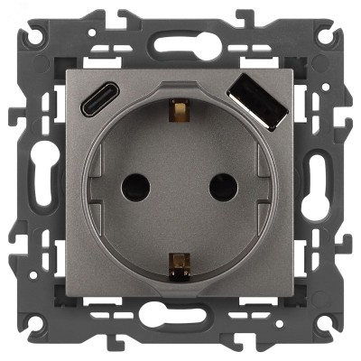 Розетка ЭРА Elegance 14-4108-16 2P+E 16A-250В со шторками с USB type-A+C 5В-3А титан