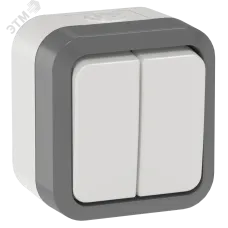 TORS Выключатель двухклавишный проходной 10А IP55 TS225 сер-бел IEK