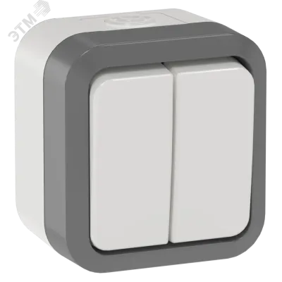 TORS Выключатель двухклавишный проходной 10А IP55 TS225 сер-бел IEK