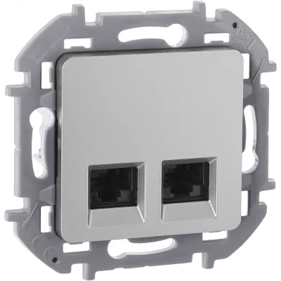 Розетка компьютерная двойная RJ45 категория 6 UTP алюминий INSPIRIA