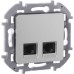 Розетка компьютерная двойная RJ45 категория 6 UTP алюминий INSPIRIA Розетка компьютерная двойная RJ45 категория 6 UTP алюминий INSPIRIA