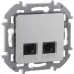 Розетка компьютерная двойная RJ45 категория 6 UTP алюминий INSPIRIA Розетка компьютерная двойная RJ45 категория 6 UTP алюминий INSPIRIA