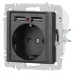 Розетка Intro Accent 6-410-07 P+E Schuko со шторками, 16А-250В + 2хUSB, IP20, СУ, графит