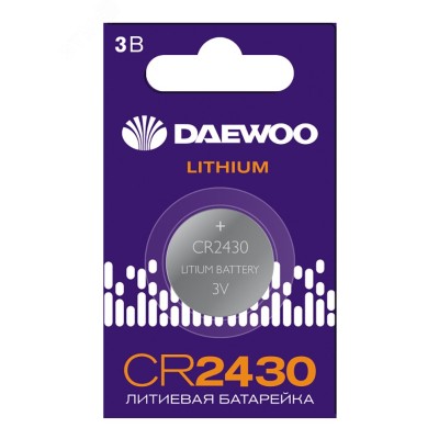 Элемент питания батарейка таблетка литиевая типоразмер 2430 CR2430 DAEWOO Lithium BL-1 Jazzway