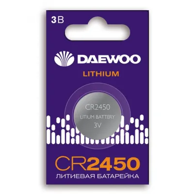 Элемент питания батарейка таблетка литиевая типоразмер 2450 CR2450 DAEWOO Lithium BL-1 Jazzway
