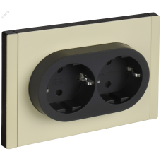 FORTE&PIANO Розетка 2-местная с заземлением с защитными шторками безвинтовое крепление 16А FP823M металл слоновая кость IEK