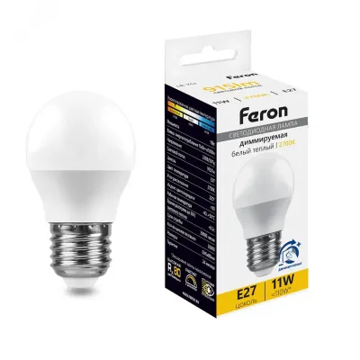 Лампа светодиодная диммируемая, (11W) 230V E27 2700K G45, LB-751