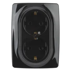 12-2108-06 ЭРА Розетка 2X2P+E Schuko со шторками, 16A-250В, IP20, Эра12, чёрный (10/100/1600)