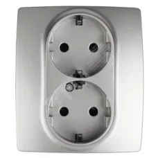 12-2104-03 ЭРА Розетка 2X2P+E Schuko со шторками, 16A-250В, IP20, Эра12, алюминий (6/60/1680)