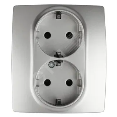 12-2104-03 ЭРА Розетка 2X2P+E Schuko со шторками, 16A-250В, IP20, Эра12, алюминий (6/60/1680)