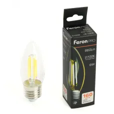 Лампа светодиодная, 960LM 6W 175-265V E27 2700K C35 прозрачная, LB-1206