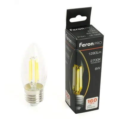 Лампа светодиодная, 1280LM 8W 175-265V E27 2700K C35 прозрачная, LB-1208