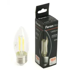 Лампа светодиодная, 1300LM 8W 175-265V E27 4000K C35 прозрачная, LB-1208