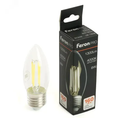 Лампа светодиодная, 1300LM 8W 175-265V E27 4000K C35 прозрачная, LB-1208