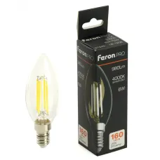 Лампа светодиодная, 960LM 6W 175-265V E14 2700K C35 прозрачная, LB-1206