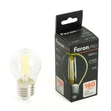 Лампа светодиодная, 960LM 6W 175-265V E27 2700K G45 прозрачная, LB-1706