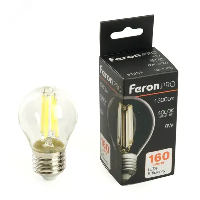 Лампа светодиодная, 1300LM 8W 175-265V E27 4000K G45 прозрачная, LB-1708