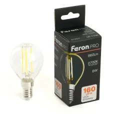 Лампа светодиодная, 960LM (6W) 175-265V E14 2700K G45 прозрачная, LB-1706
