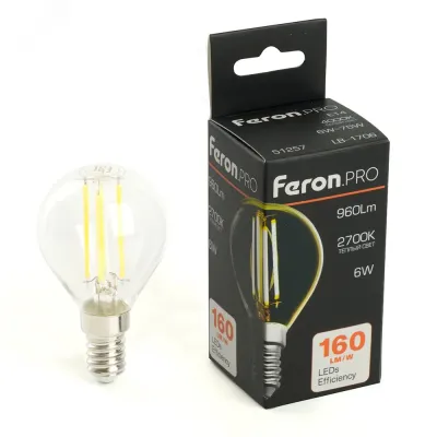 Лампа светодиодная, 960LM (6W) 175-265V E14 2700K G45 прозрачная, LB-1706