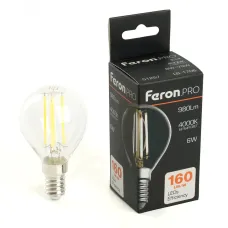 Лампа светодиодная, 980LM 6W 175-265V E14 4000K G45 прозрачная, LB-1706