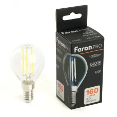 Лампа светодиодная, 1000LM 6W 175-265V E14 6400K G45 прозрачная, LB-1706