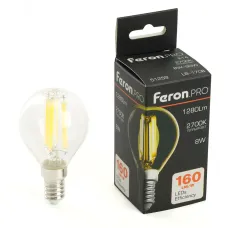 Лампа светодиодная, 1280LM 8W 175-265V E14 2700K G45 прозрачная, LB-1708