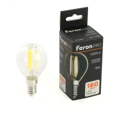 Лампа светодиодная, 1300LM 8W 175-265V E14 4000K G45 прозрачная, LB-1708