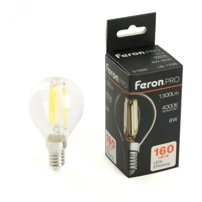 Лампа светодиодная, 1300LM 8W 175-265V E14 4000K G45 прозрачная, LB-1708
