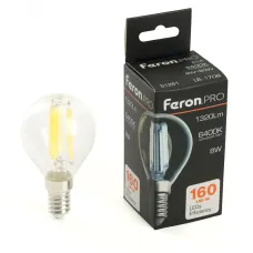 Лампа светодиодная, 1320LM 8W 175-265V E14 6400K G45 прозрачная, LB-1708