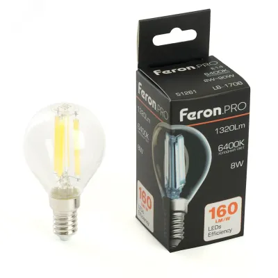 Лампа светодиодная, 1320LM 8W 175-265V E14 6400K G45 прозрачная, LB-1708